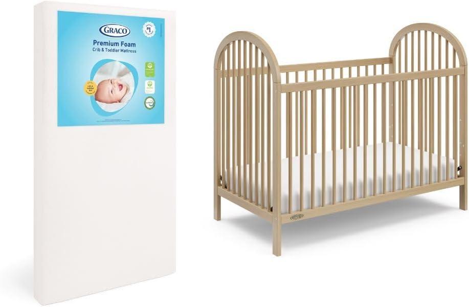 Graco Olivia Convertible Crib and Graco Premium Foam Crib & Toddler Bed Mattress Bundle (Driftwood) – GREENGUARD Gold Certified, Standard Crib Mattress, Baby Crib Converts to Toddler Bed & Daybed ( 29"L x 54"W x 45"H)