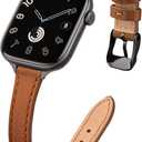 STIROLL Slim Leather Bands Compatible with Apple Watch Band 38mm 40mm 41mm 42mm(Series 11 10), Top Grain Leather Watch Thin Wristband for iWatch SE 9 8 7 6 5 4 3 2 1 (Brown Black)