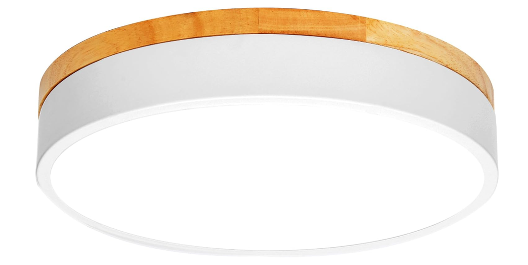 Dimmable LED Wood Flush Mount Ceiling Light Fixture 3000-6000K Tunnable 12 Inch, 24W Modern Close to Ceiling Light, Bedroom Light for Kitchen, Hallway, White, Type B 5CCT