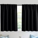 RYB HOME Blackout Curtains for Bedroom - Solid Light Block Blinds Privacy Noise Reduce Drapes for Kids Nursery Laundry Kitchen Cafe Window Decor, W 52 x L 34 inch per Panel, Black, 1 Pair