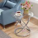 OIOG Glass Round End Table, Modern Contemporary Side Table for Small Space with Tempered Glass Tabletop for Living Room, Chrome Finish, 23.6" x 23.6" x 24.2"