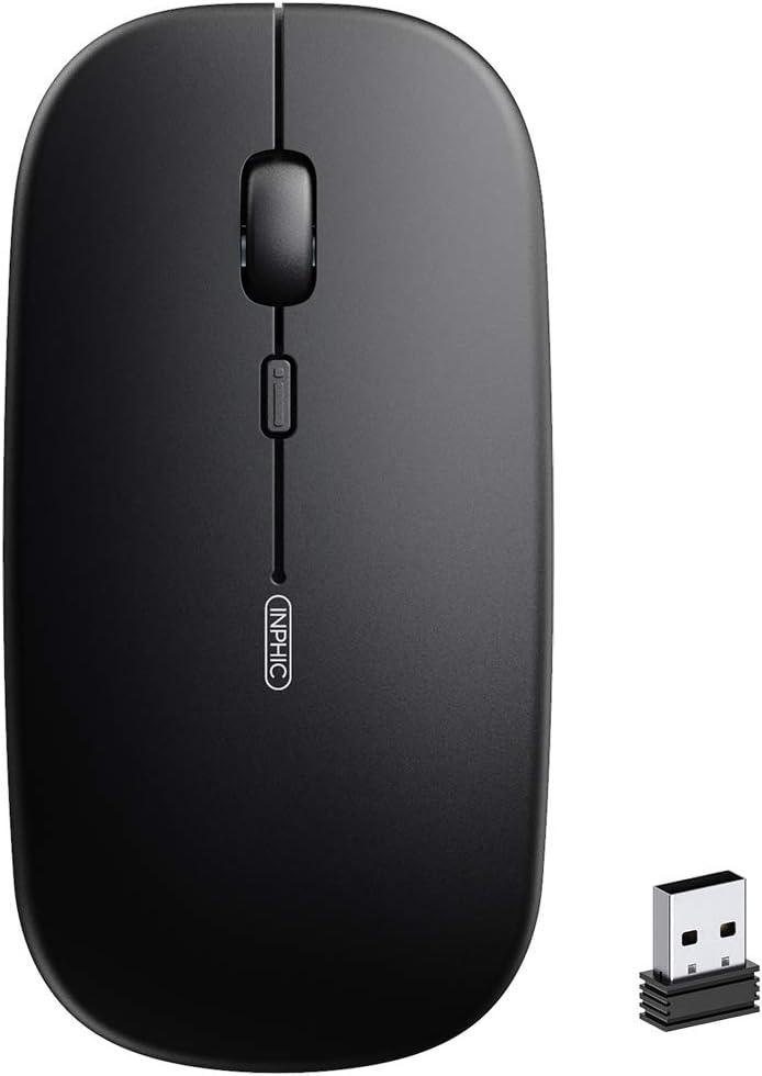 INPHIC Wireless Mouse Rechargeable, 2.4G Slim 700mAh, Silent Computer with USB Receiver, 3 Adjustable DPI Portable (Black)