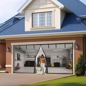 Garage Door Screen 2 Car: 16x7FT Garage Screen Door Magnetic Closure Garage Bug Screen Retractable Heavy Duty Weighted Bottom Garage Screen, Hands Free, Anti Annoying Plants and Animal Out (Black)