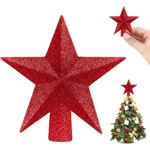 3 x Mini Christmas Tree Topper, Small Star Tree Topper for Xmas Party (2.32 Inch, Glitter Red)