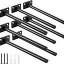 8 Pcs 8" Black Solid Steel Floating Shelf Bracket Blind Shelf Supports - Hidden Brackets for Floating Wood Shelves - Concealed Blind Shelf Support  Screws and Wall Plugs Included