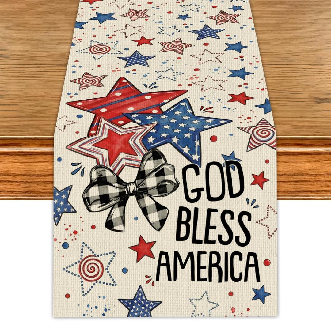 Independence Day Table Runner 4th of July Patriotic Memorial Day Decorations 13x71 Inch 250 Anniversary USA Merchandise Supplies Indoor Outdoor for Home Party Kitchen Decor A20