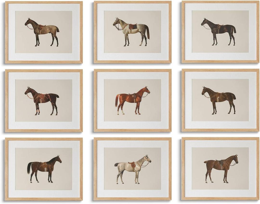 LOARTVE 9Pcs Vintage Horse Canvas Wall Art Posters,Farmhouse Horse Art Prints Rustic Gallery Wall Decor Pictures for Living Room Office Bedroom Decoration, Unframed (8"X10"X9PCS)
