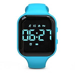 Non-Bluetooth Led Fitness Tracker Watch,Digital Pedometer Watch,with Step Counting/Distance/Calories/Stopwatch/Alarm Clock, Great Gift for Kids Teens Girls Boys Xmas (Square - Blue)