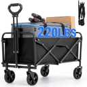 EVLIQUIL Collapsible Foldable Wagon,Wagons Carts Foldable with Wheels,Utility Grocery Folding Beach Wagon for Sand Garden Sports Shopping Outdoor.