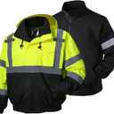 SKSAFETY 3-in-1 High Visibility Winter Bomber Jackets Zip Out Fleece Liner Reflective Safety Coats for men Waterproof ANSI/ISEA Class 3(Lime, Large)