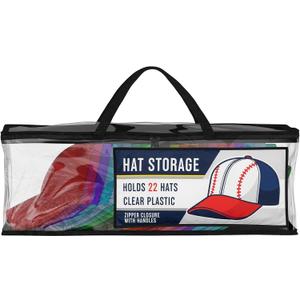 Houseables Baseball Cap Storage Bag, Hat Organizer Case, Cap Holder, Clear Plastic Tote, Black Handles, Moisture & Dust Proof, w/Zipper Closure, Holds up to 22 Hats, Dirt Protection, 23" x 6" x 8"