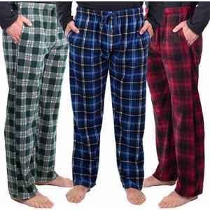 DG Hill 1Pack or 3Pack Mens PJ Pajama Pants Bottoms Fleece Lounge Pants Sleepwear Plaid PJs with Pockets Microfleece (XX-Large, 3pack-red/Green/Blue)