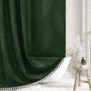 Dark Green Boho Shower Curtain Green Shower Curtain for Bathroom Fabric Tufted Chervon Textured Shower Curtains Elegant Cloth Shower Curtains Cute, 72" x72"
