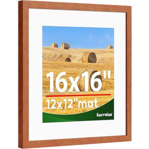 16x16 frame,Distressed Farmhouse Wood Pattern 16x16 picture frame Display 12x12 with mat,Horizontal and Vertical square frame16x16,Plexiglass,Wall Dcor,Teak Wood Grain,1Pack