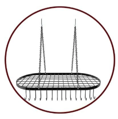 Vdomus Heavy-Duty Hanging Pot Rack - 33x17 Inches - Stylish Black Alloy Steel Ceiling Storage with 15 Hooks - Organize Kitchen Cookware and Utensils - Space-Saving Mounted Overhead Holder