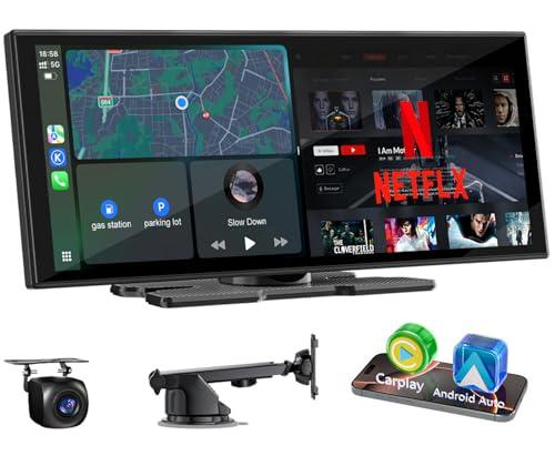 Upgraded 11" CarPlay Screen for Car, Built-in Net-Flix/YouTube/TikTok and Other Apps (No Mirroring Needed), Wireless Car Stereo for Apple Carplay & Android Auto with HD Backup Camera,OTA Updates