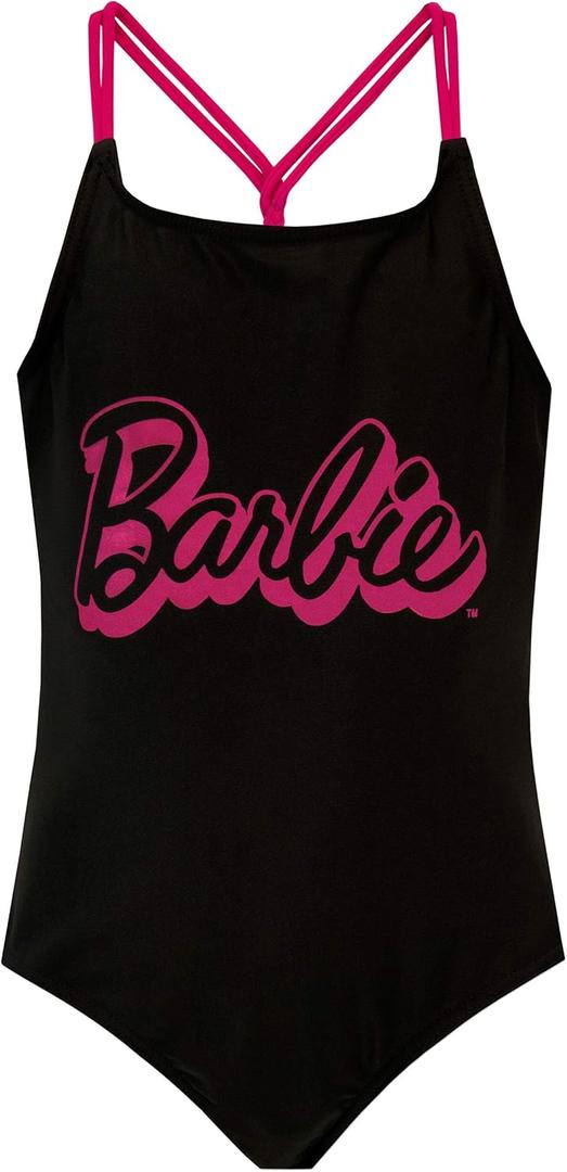 Barbie Swimsuit for Girls I Girl Bathing Suit I Official Merchandise (6, Black)