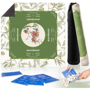 HWZ Mahjong Mat with 4 Professional Tile Mixers & Storage Bag, 31.5x31.5 Inch, 3.5mm Thick Waterproof Noise-Reducing Game Mat for American Mahjong, Cards More, Olive Green