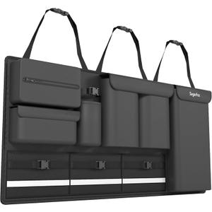 SugarFox Backseat Hanging Trunk Organizer for SUVs, Cars, Trucks & MPVs | Multi-Pocket Storage with Anti-Slip Straps | Space-Saving Auto Accessory | Gift for Drivers | Black, 37.8" x 18.1" - K230