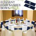 VitalCozy 100 Pcs Spandex Chair Sashes with Square Buckle Slider Stretch Chair Cover Band Universal Elastic Ties Straps Bows for Wedding Banquet Event Party Decoration(Navy Blue)