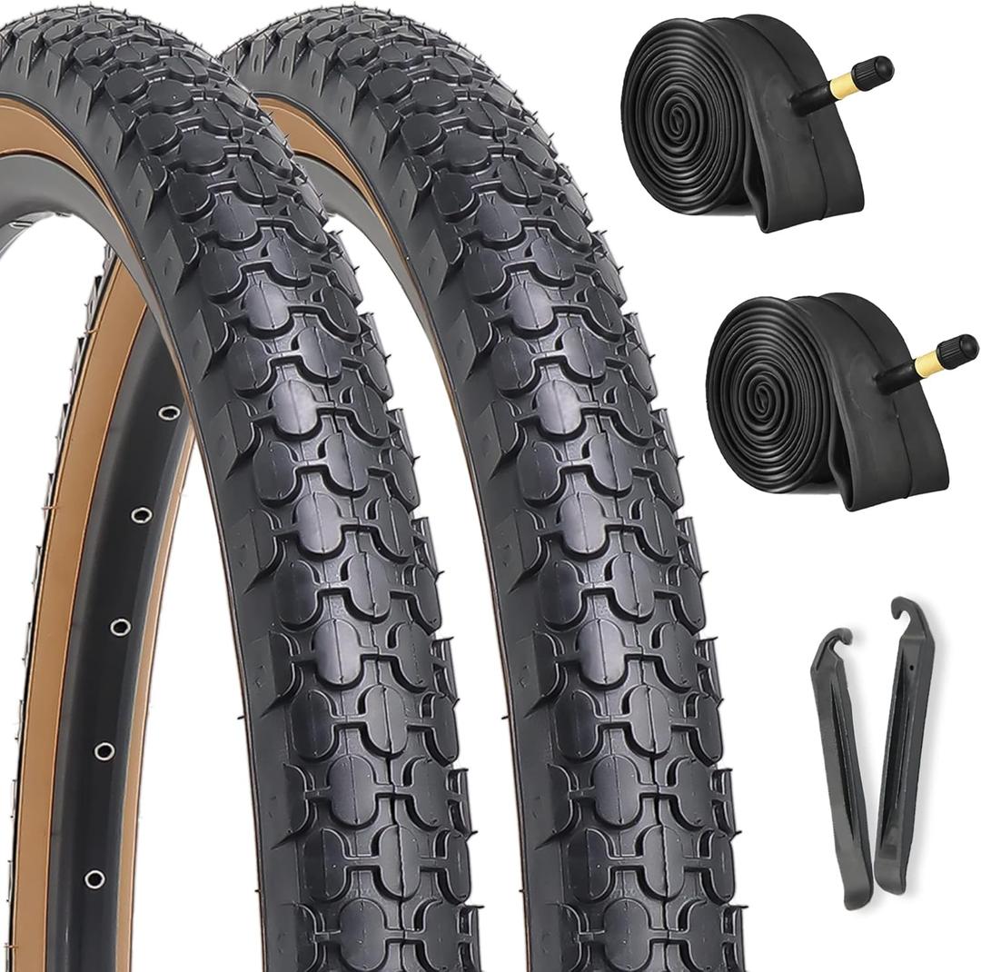 Hycline 2-Pack Cruiser Bike Tires Set: 24/26x2.125 inch Folding Replacement High-Performance Wear-Resistant Tires with Inner Tubes & Tire Levers for Beach & Urban Commuter Bikes