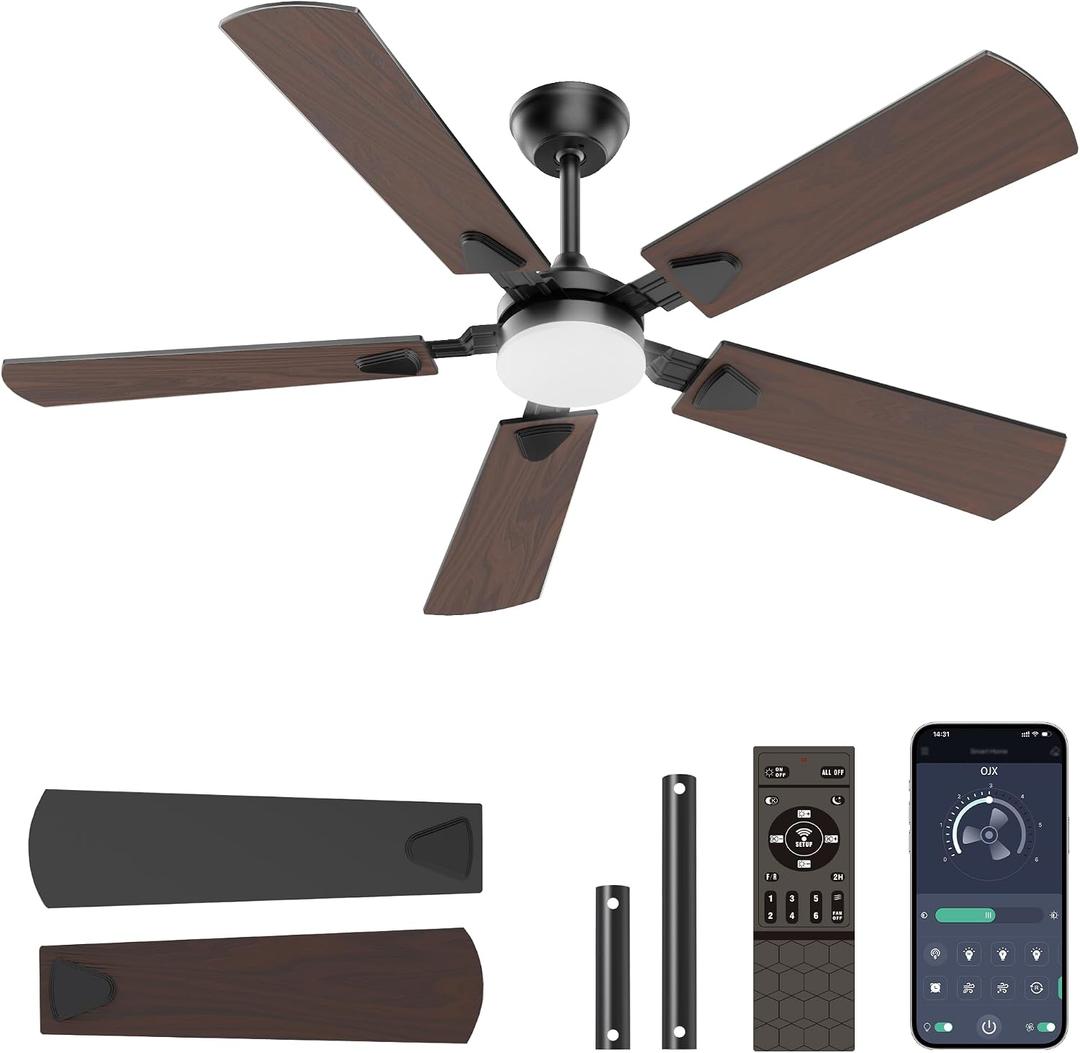 Ceiling Fans with Lights, 52 Inch Modern Ceiling Fans with Lights
DC Reversible Motor, Noiseless, 3CCT, Ceiling Fan with Remote Control for Bedroom, Living Room, Apartment Indoor/Outdoor Use
Brand: Crazypai