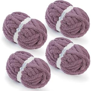 Chunky Chenille Yarn for Crocheting, Chunky Yarn for Hand Knitting Blanket, Bulky Chunky Fluffy Yarn for Crocheting, Jumbo Yarn, Thick Yarn, Pack of 4 (4 Skeins, Each Skein 28 yds, 8oz) Roan Rouge