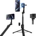 KIWIFOTOS Mini Magnetic Tripod for iPhone MagSafe Selfie Stick with Wireless Remote for iPhone 16 15 14 Travel Vlogging Video Recording Cell Phone Tripod Stand for Samsung Google Pixel (Black)
