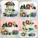 40 Pcs Safari Animal Cake Topper, Realistic Jungle Wild Cake Toppers Animal Figurines with Leaves Grass Balls Cake Decorations for Animals Themed Birthday Party Baby Shower Decorations