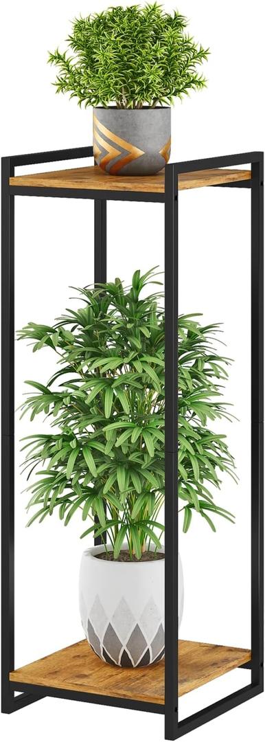 yeavs 2Tier Plant Stand Indoor, 34" Tall Modern Plant Shelf Corner Flower Pot Holder Organizer for Living Room Balcony Garden, Rustic Brown