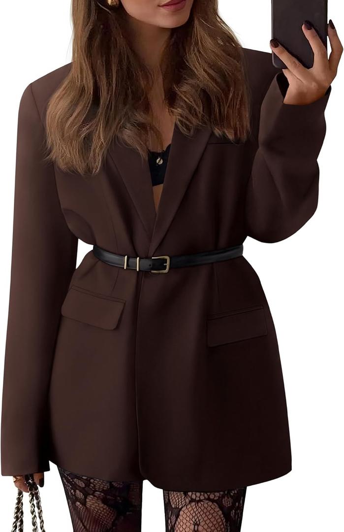 BTFBM Blazers for Women 2026 Spring Business Casual Clothes Open Front Oversized Winter Coats Work Office Suit Jackets (X-Large, Brown)