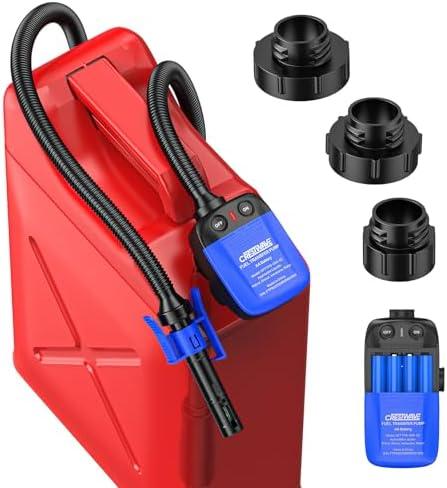 CrestWave Gas Pump for Gas Can, 2.4GPM with Auto-Stop Sensor, 41" Hose 4 Adapters, Battery-Powered Electric Fuel Transfer Pump for Lawn Mower Generator Boat Emergency Use