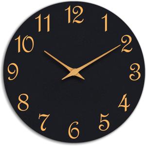 Wall Clock 14 Inch, Modern Wall Clocks Battery Operated, Silent Non Ticking Clock Decorative for Living Room, Office, Home, School (Black Gold)