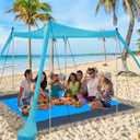 Beach Canopy Beach Tent Sun Shelter 11X11 FT Include Blanket Beach Shade Canopy UPF50+ Sun Protection Windproof Ropes 4 Poles Carry Bag Easy to Set Up for Outdoor Camping