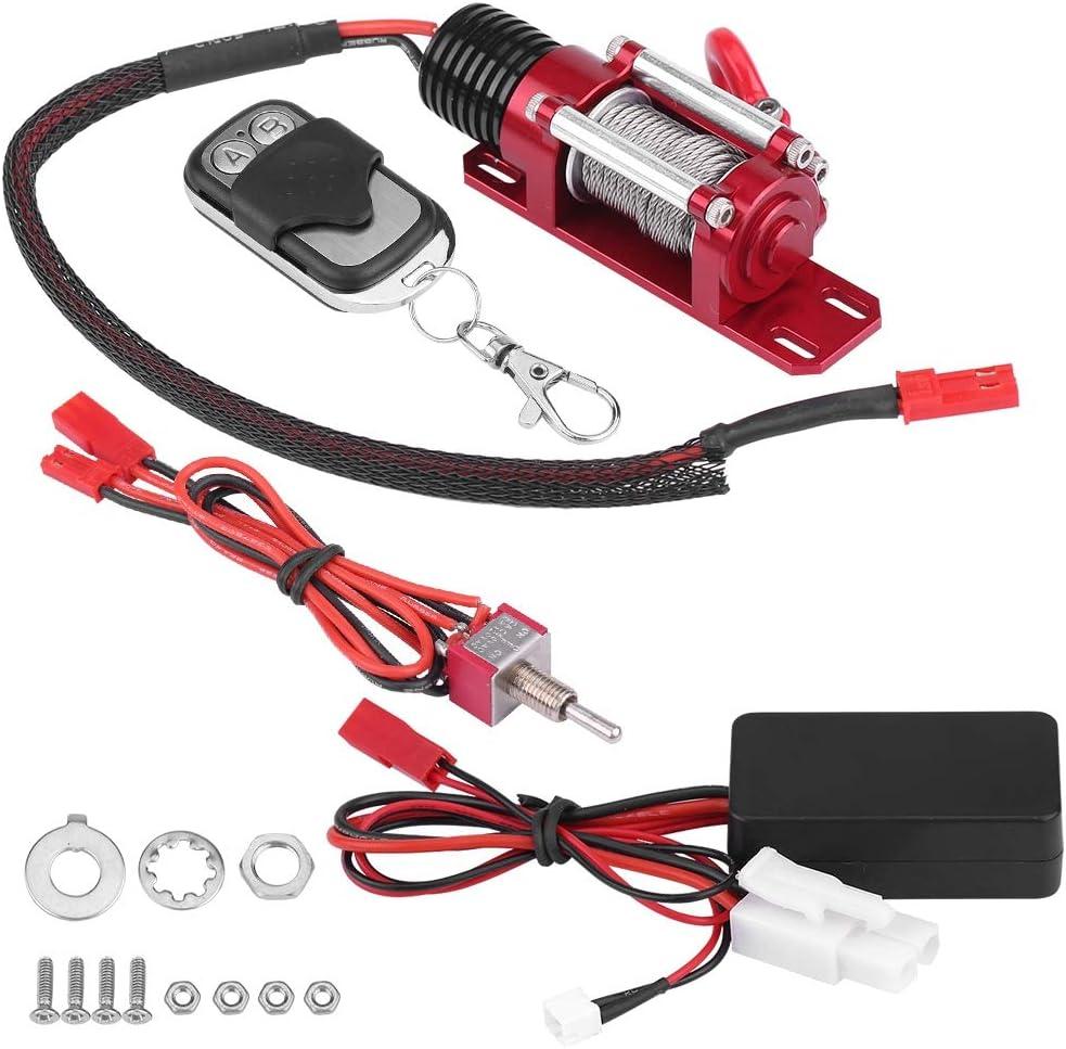 RC Car Winch, 1/10 Scale RC Model Vehicle Crawler Car Accessory Metal Winch with Remote Controller