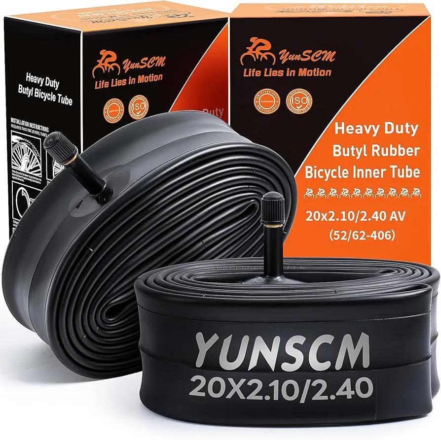 YUNSCM 2-PCS 20" Heavy Duty Bike Tire Tubes 20x2.10/2.40 Schrader Valve (52/62-406) 20 Bicycle Inner Tubes Compatible with 20x2.10 20x2.125 20x2.20 20x2.25 20x2.3 20x2.35 20x2.4 Tire Tubes