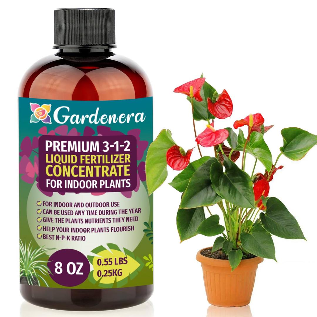 GARDENERA Premium 3-1-2 All Purpose Liquid Fertilizer Concentrate for All Indoor Plants & Flowers - Promotes Biomass Growth and Vibrant Leaf Color - 8oz Bottle