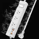 Outdoor Power Strip Weatherproof, Extension Cord Shockproof Outlet Extender, Waterproof Surge Protector 3 Wide Outlets USB Fast Charging 1875W Overload Protection Kitchen Christmas Lights 20FT White