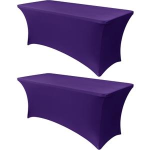Obstal 6ft Spandex Table Cover for Standard Folding Tables - 2 Pack- Rectangular Fitted Tablecloth for Halloween Party Holiday Decorations, 72L x 30W x 30H Inches, Dark Purple