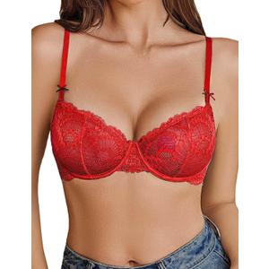 Avidlove Women's Sexy Lace Bra Sheer Underwire Unlined Balconette Everyday Bras Lingerie (Red, XL)
