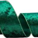 Forest Green Velvet Wired Edge Ribbon, 2.5 Inch x 10 Yards Crushed Velvet Christmas Ribbon for Christmas Tree Decoration Gift Wrapping Garland Wreaths Bows Making