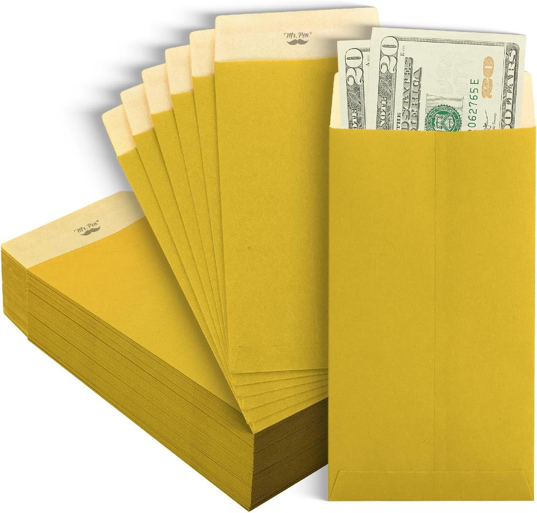 Mr. Pen Money Envelopes for Cash, 6.5" x 3.5", 100 Pack, Gold Kraft Paper, Cash Envelopes for Money
