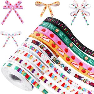9 Rolls 45 Yards Back to School Grosgrain Ribbon 3/8" School Bus Pencil Apple ABC Pattern Ribbon Colorful Teacher Appreciation Craft Ribbon for Gift Wrapping Hair Bow Wreath Making Sewing Supplies