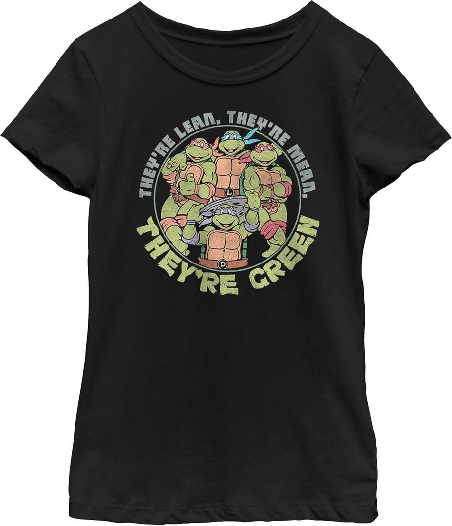 Nickelodeon Teenage Mutant Ninja Turtles Green Girls Short Sleeve Tee Shirt (X-Large, Black)