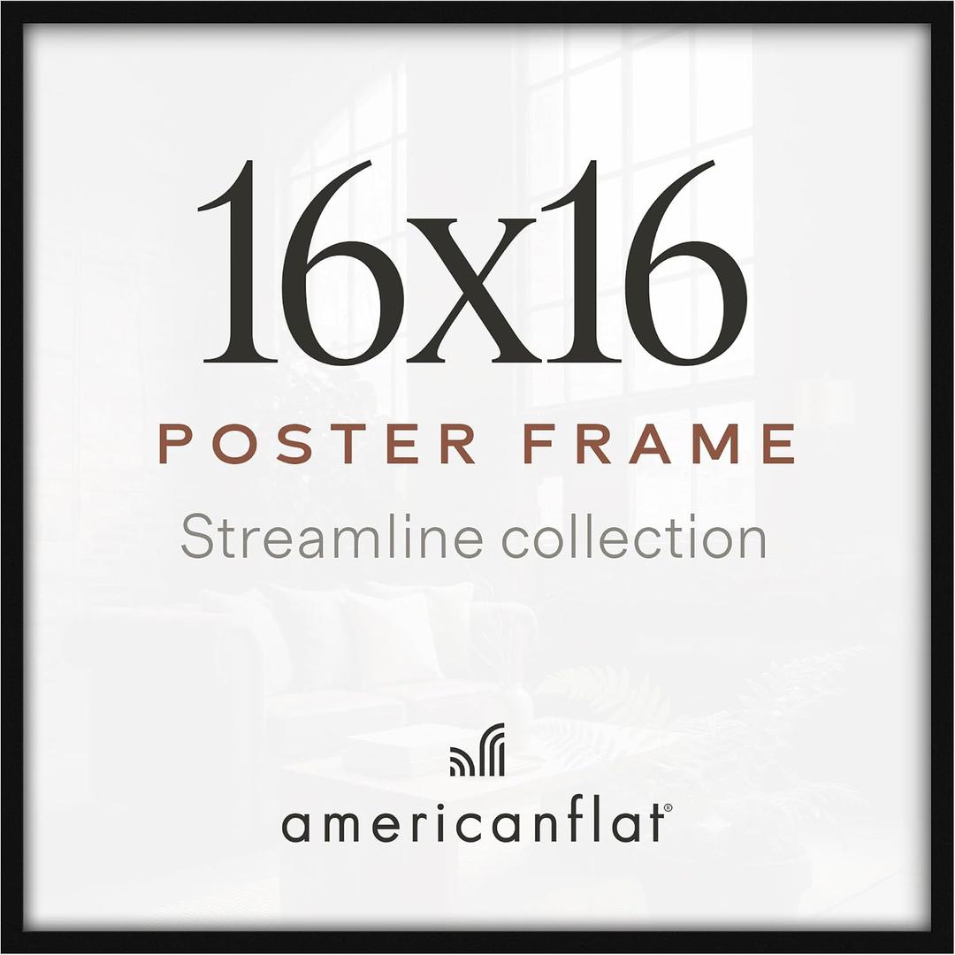 Americanflat 16x16 Picture Frame - Slim Molding - Black