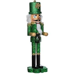 Kurt Adler 15-Inch Wooden Irish Nutcracker on Shamrock Base