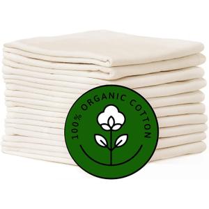 Flour Sack Kitchen Towels |Organic Cotton Blank Towel| Tea Towel Crafting Embroidery|Flat Thick Absorbent Quick Dry | Baking Bread Proofing Breathable Linen Cloth Cover Set of 10, 28 x 28 Inch, Ivory (Creamy White)