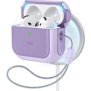 ESR for AirPods 4 Case, Compatible with AirPods 4th Generation Case (2024) (USB-C), Compatible with MagSafe, Drop Protection Cover with Lanyard, Magnetic Lid Lock, Orbit Hybrid Series, Purple