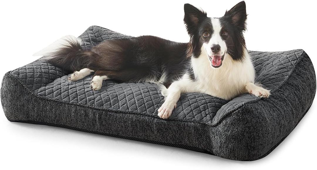 JOEJOY XL Orthopedic Dog Beds Large Sized Dog, Extra Thick Supportive Big Dogs Couch Bed with Sides, Ultra Soft Pet Bed Sofa for Large Dogs, Grey, 38''x28''