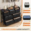 Sweetcrispy 7 Drawer Dresser with Fabric Bins Fabric Storage Tower Organizer for Bedroom Closet Hallway Entryway Tall Chest of Drawers with Steel Frame Wood Top Easy Pull Handles,Black